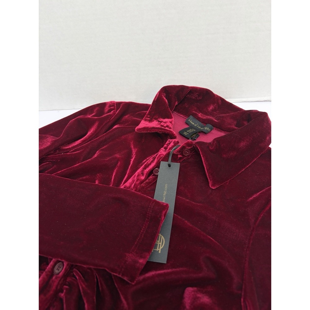 House Of Harlow 1960 NWT Velour Mini Dress Button Front Ruched Sz XS Red Maroon